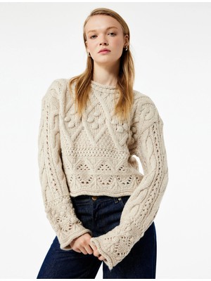 Koton Bisiklet Yaka Uzun Kollu Örgü Dokulu Triko Crop Kazak