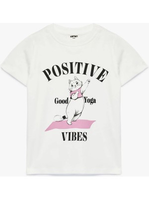 Koton Pamuklu Kısa Kollu Bisiklet Yaka Kedi Baskılı Tişört