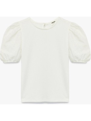 Koton Brodeli Rahat Kesim Bisiklet Yaka Balon Kollu Bluz