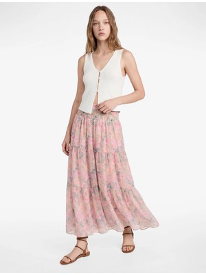 Koton Gipeli Katlı Volanlı Çiçekli Uzun Etek