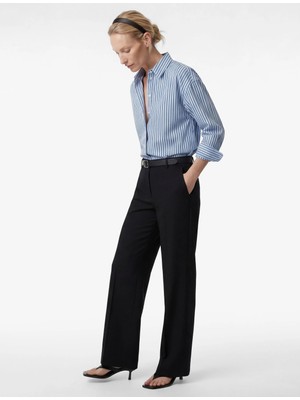 Koton Straight Fit Cepli Düz Bol Paça Kemerli Kumaş Pantolon