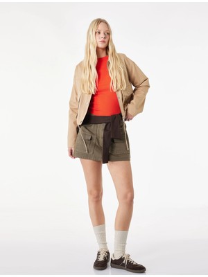 Koton Yaka Detaylı Cepli Fermuarlı Çıtçıt Düğmeli Uzun Kollu Gabardin Ceket