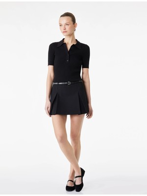 Koton Standart Bel Kemerli Pileli Mini Şort Etek