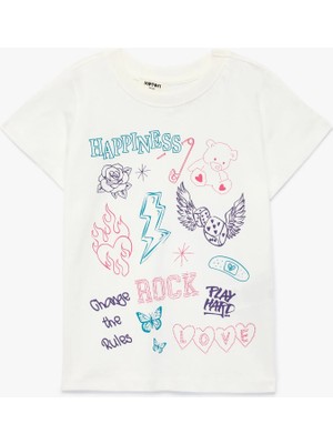 Koton Baskılı Kısa Kollu Bisiklet Yaka Pamuklu Tişört