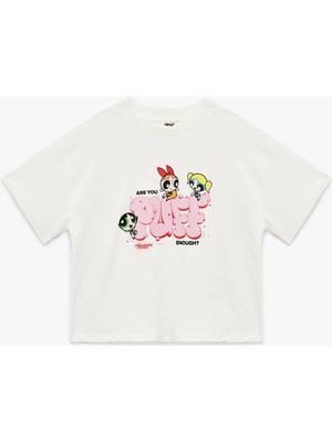 Koton Lisanslı Powerpuff Girls Baskılı Kısa Kollu Bisiklet Yaka Pamuklu Tişört