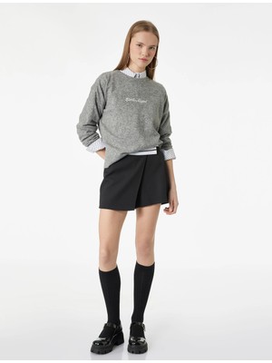 Koton Uzun Kollu Bisiklet Yaka Işlemeli Triko Kazak