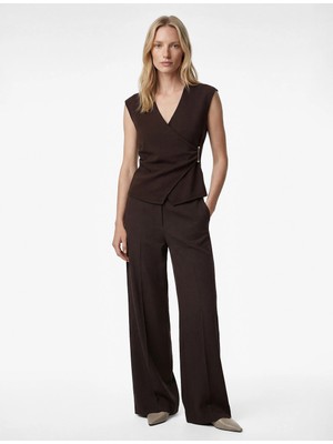 Koton Slim Fit Kolsuz Metal Aksesuarlı V Yaka Kruvaze Triko Hırka