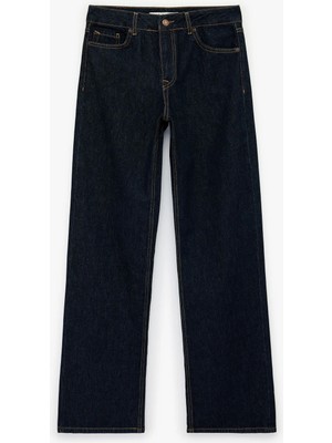 Koton Normal Bel Cepli Düğmeli Düz Paça Pamuklu Denim Pantolon - Straight Fit Jean