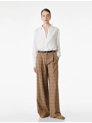 Koton Cepli Pile Detaylı Geniş Paça Ekose Pantolon