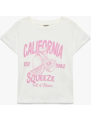 Koton Baskılı Kısa Kollu Bisiklet Yaka Pamuklu Tişört