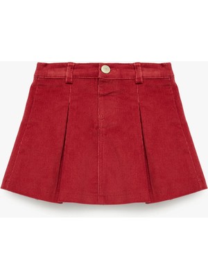 Koton Pamuklu Düğmeli A Kesim Pileli Kadife Etek