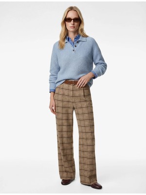 Koton Cepli Pile Detaylı Kemerli Geniş Paça Ekose Pantolon