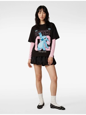 Koton Stitch Lisanslı Kısa Kollu Bisiklet Yaka Oversize Baskılı Tişört