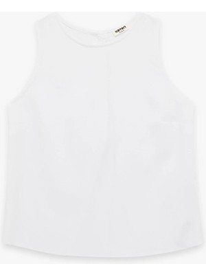 Koton Regular Fit Kolsuz Bisiklet Yaka Keten Karışımlı Bluz