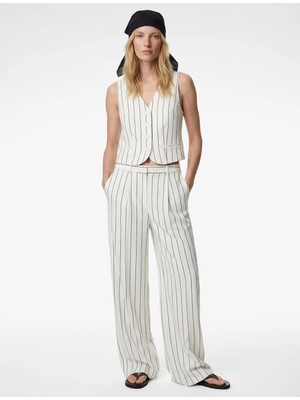 Koton Pile Detaylı Cepli Çizgili Geniş Paça Pantolon