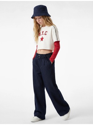 Koton Kemer Detaylı Rahat Kalıp Çizgili Geniş Paça Pantolon