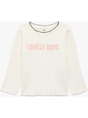 Koton Nakış Detaylı Uzun Kollu Bisiklet Yaka Pamuklu Tişört