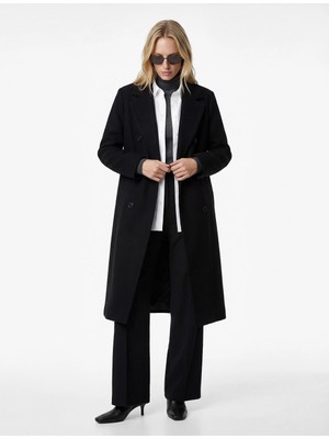 Koton Uzun Kollu Düğmeli Kruvaze Ceket Yaka Kaban