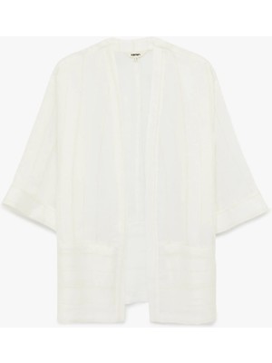 Koton Keten Karışımlı 3/4 Geniş Kol Çizgili Kimono