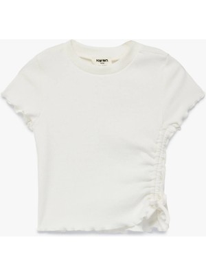 Koton Pamuklu Büzgülü Kısa Kollu Bisiklet Yaka Tişört