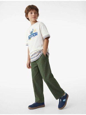 Koton Stitch Baskılı Kısa Kollu Bisiklet Yaka Pamuklu Lisanslı Tişört