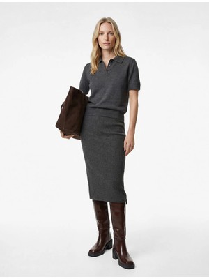 Koton Yırtmaç Detaylı Slim Fit Parıltılı Midi Kalem Etek