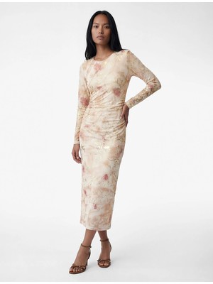 Koton Uzun Kollu Batik Desenli Varak Baskılı Parıltılı Bodycon Kalem Elbise