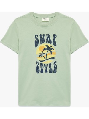 Koton Pamuklu Kısa Kollu Bisiklet Yaka Baskılı Tişört