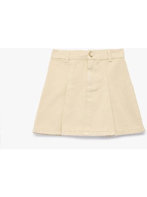 Koton Düğmeli Fermuar Detaylı Pileli Pamuklu Mini Etek