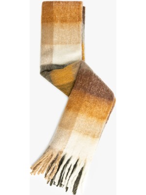 Koton Yumuşak Dokulu Püsküllü Ekoseli Uzun Atkı