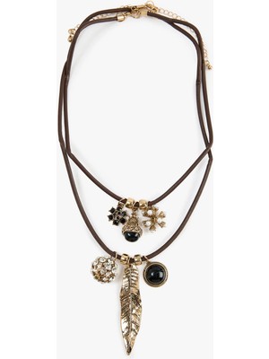 Taş Detaylı Çelik Karışımlı Çiçekli Çoklu Kolye - Koton x Melis Ağazat