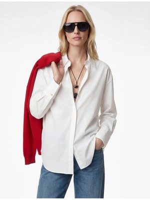 Koton Rahat Kalıp Uzun Kollu Kol Düğmesi Detaylı Poplin Gömlek