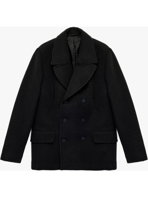 Koton Uzun Kollu Cepli Kruvaze Yaka Kaşe Kaban