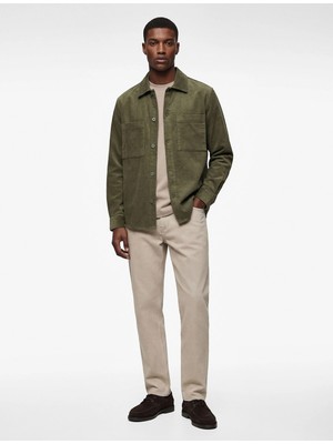 Koton Regular Fit Uzun Kollu Cepli Pamuklu Klasik Yaka Fitilli Kadife Gömlek