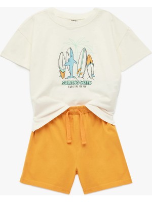 Koton Kısa Kollu Bisiklet Yaka Pamuklu Baskılı 2'li Tişört ve Şort Seti