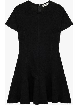 Koton Viskon Karışımlı Volanlı Kısa Kollu Bisiklet Yaka Tüvit Mini Elbise