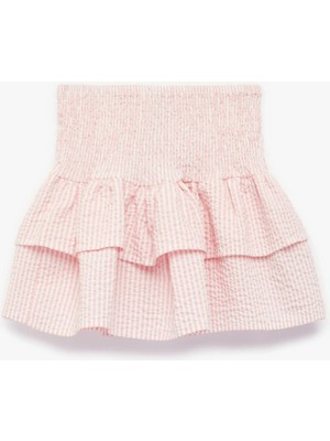 Koton Yüksek Bel Gipeli Kat Kat Çizgili Fırfırlı Etek