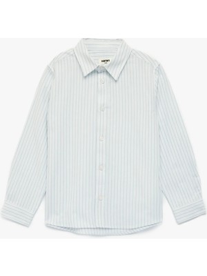 Koton Uzun Kollu Düğmeli Çizgili Gömlek Erkek Çocuk İçin Klasik Beyaz Regular Fit