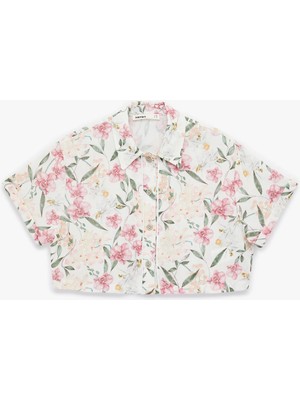Koton Regular Fit Kısa Kollu Çiçekli Crop Gömlek