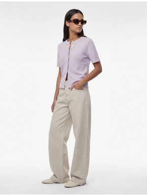 Koton Pike Kumaş Inci Detaylı Kısa Kollu Bisiklet Yaka Crop Hırka