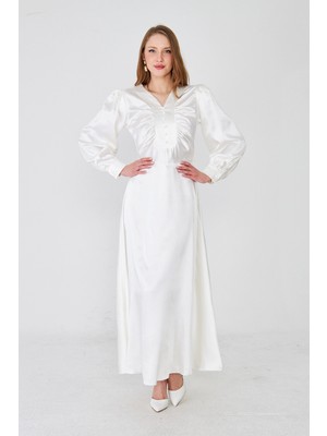 Rora Uzun Kollu Düğme Detaylı Maxi Elbise