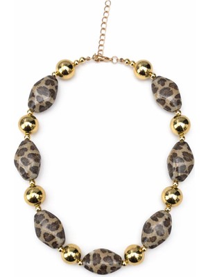 Leopar Desenli Taş Detaylı Kolye