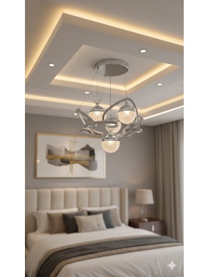 Bohem Aydınlatma Krom Kelebek Sarkıt 4'lü Modern 3 Renk LED Avize (Beyaz Sarı Günışığı)