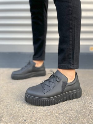 DMR Elegance JY502 Bold Bağcıklı Cilt Erkek Günlük Sneaker Ayakkabı Cst - Siyah