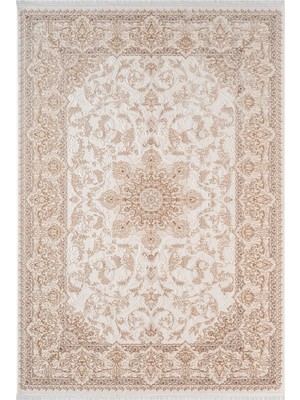 Karmen Halı Fontana FT002B Krem Bej Akrilik Halı Klasik Desen Pamuk Taban Tozu Az Salon Oturma Odası Halısı