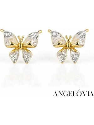 Altın Detaylı Kelebek Figürlü Kadın Çelik Küpe