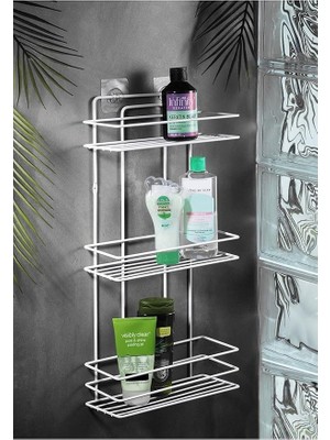 Leaf Shop Boyu Paslanmaz Düz Banyo Köşeliği Şampuanlık Banyo Rafı Beyaz