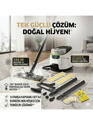 Karcher Kimyasalsız Yüzde 99 Hijyen Sağlayan Buharlı Temizlik Makinesi 4.0 Bar Çıkarılabilir Tanklı Buharlı Paspas Yer Silme ve Derz Temizleme Sc 5 Deluxe Signature Line