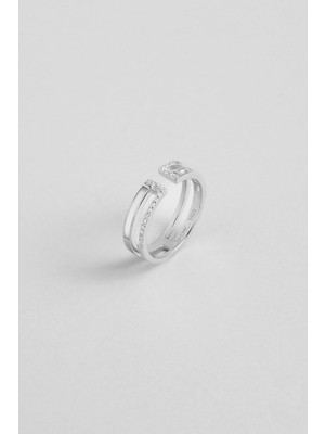 So CHIC Minimal Tasarım 18 Ayar Beyaz Altın Kaplama Gümüş Ayarlanabilir Yüzük