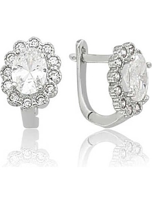 Aya Diamond Gümüş Oval Taşlı Çiçek Küpe